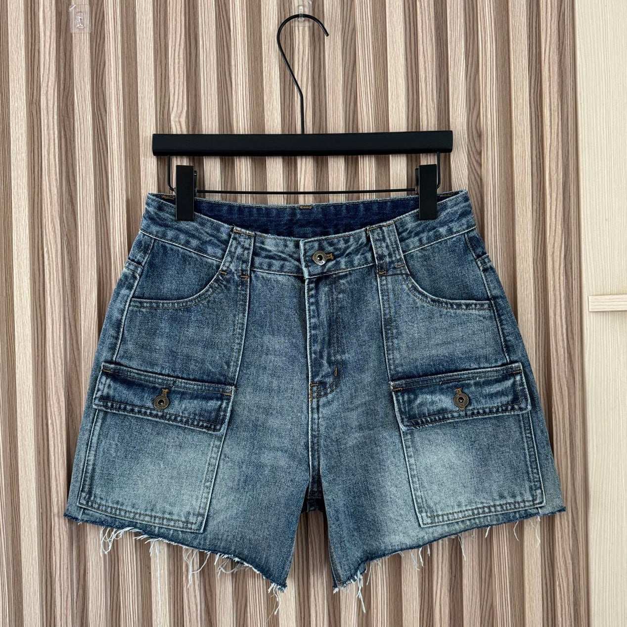 Miumiu 2026 Retro Cargo Denim Shorts Blue Cotton 443831