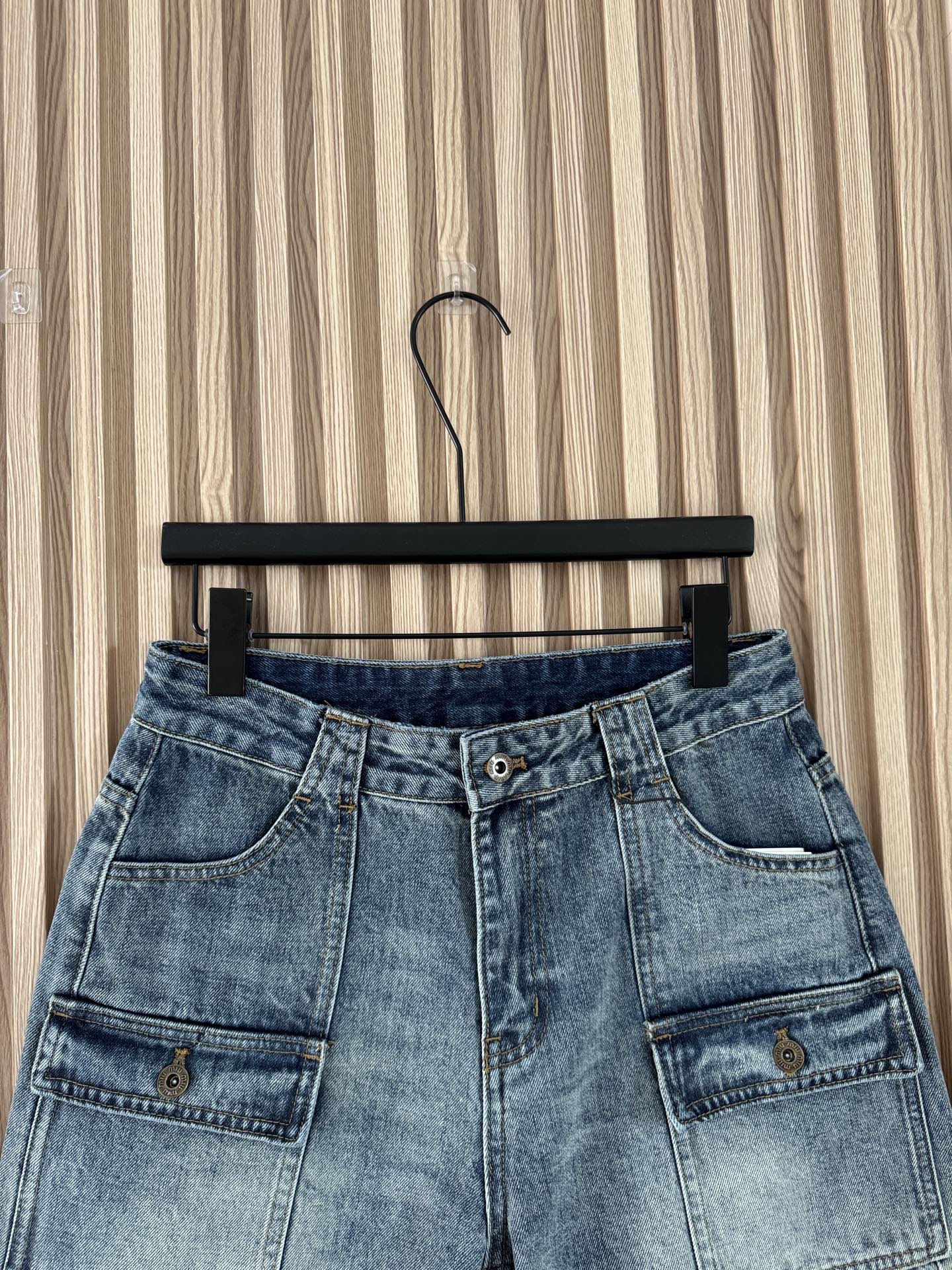 Miumiu 2026 Retro Cargo Denim Shorts Blue Cotton 443831
