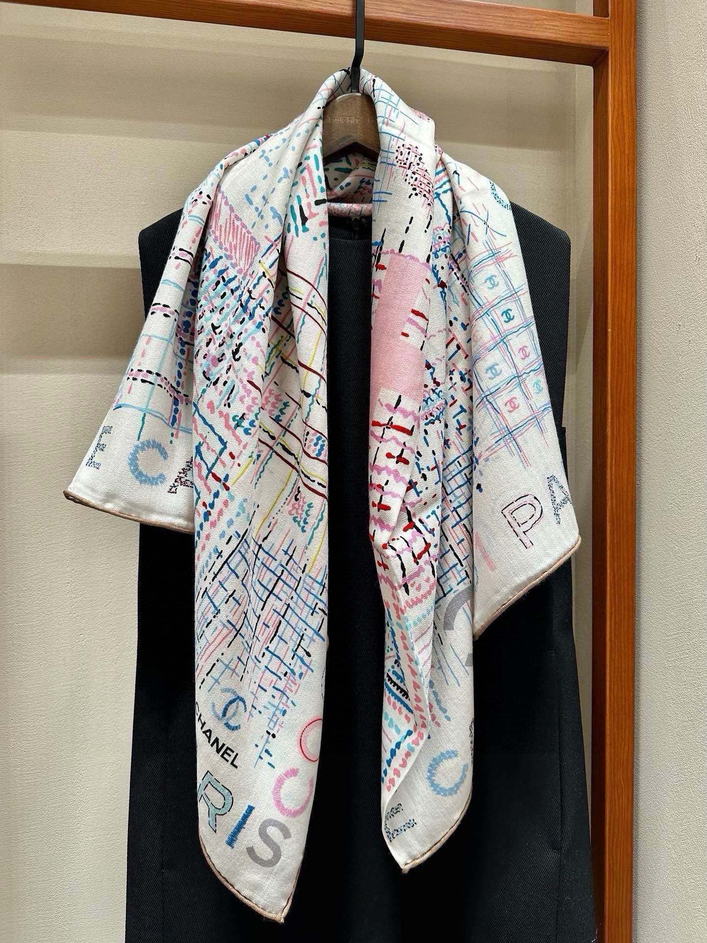 CC Square Scarf 140 CM In White Colorful Cashmere 182446