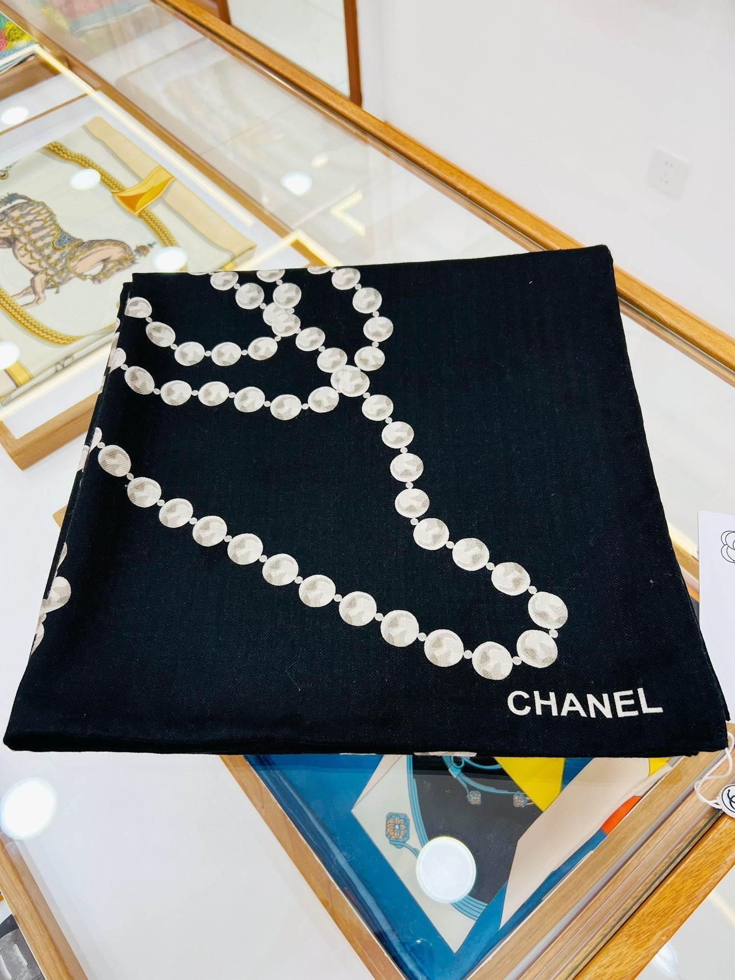 CC Square Scarf 140 CM In Black White Cashmere And Silk 264126