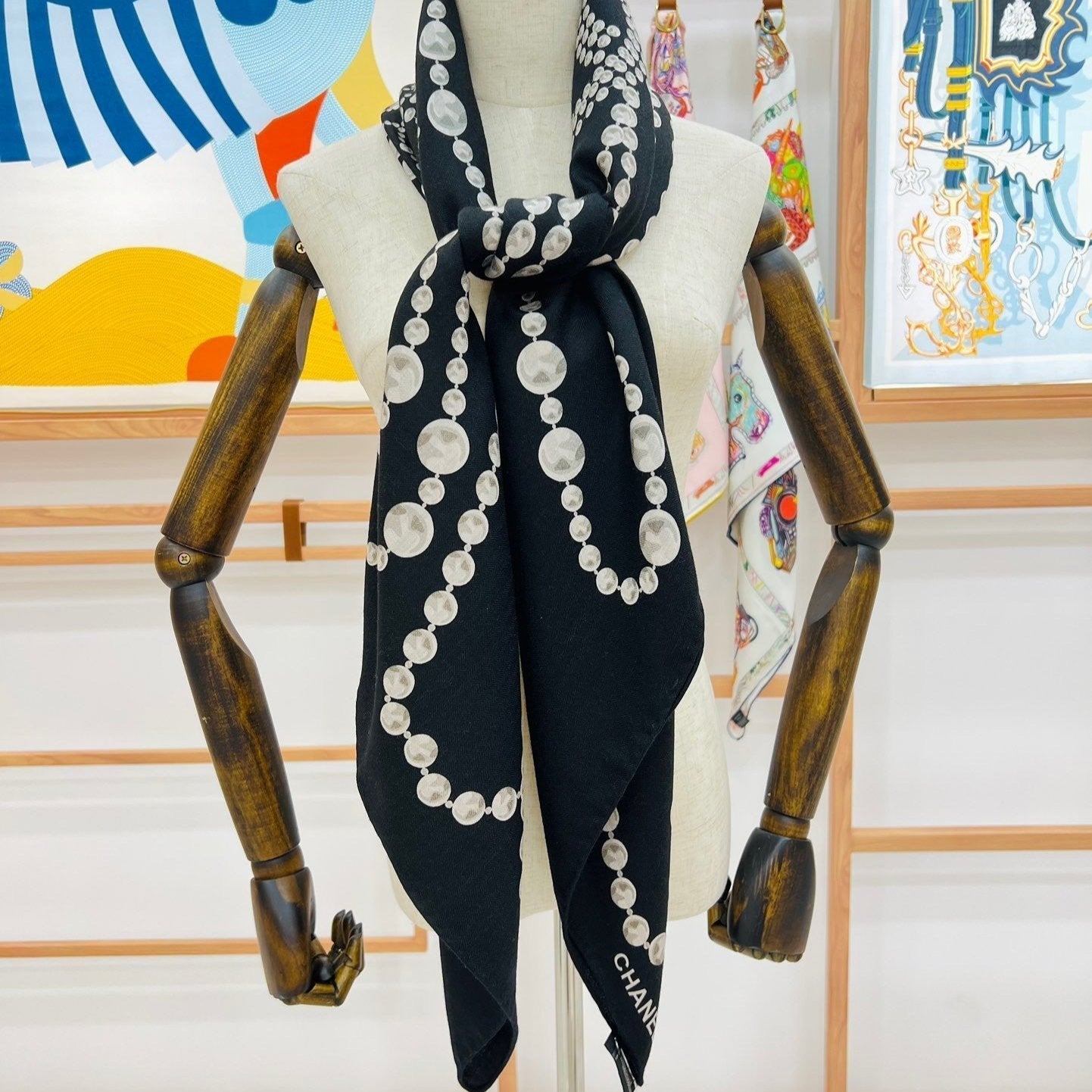 CC Square Scarf 140 CM In Black White Cashmere And Silk 264126