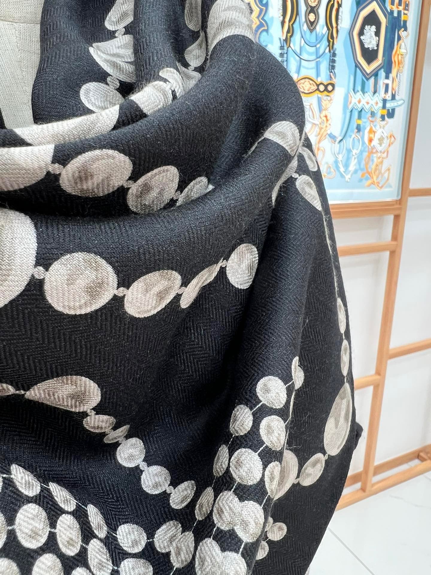 CC Square Scarf 140 CM In Black White Cashmere And Silk 264126