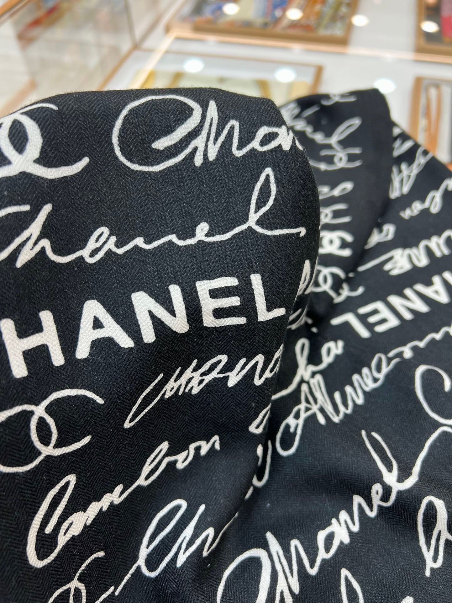 CC Square Scarf 140 CM In Black With White Text Cashmere And Silk 286378
