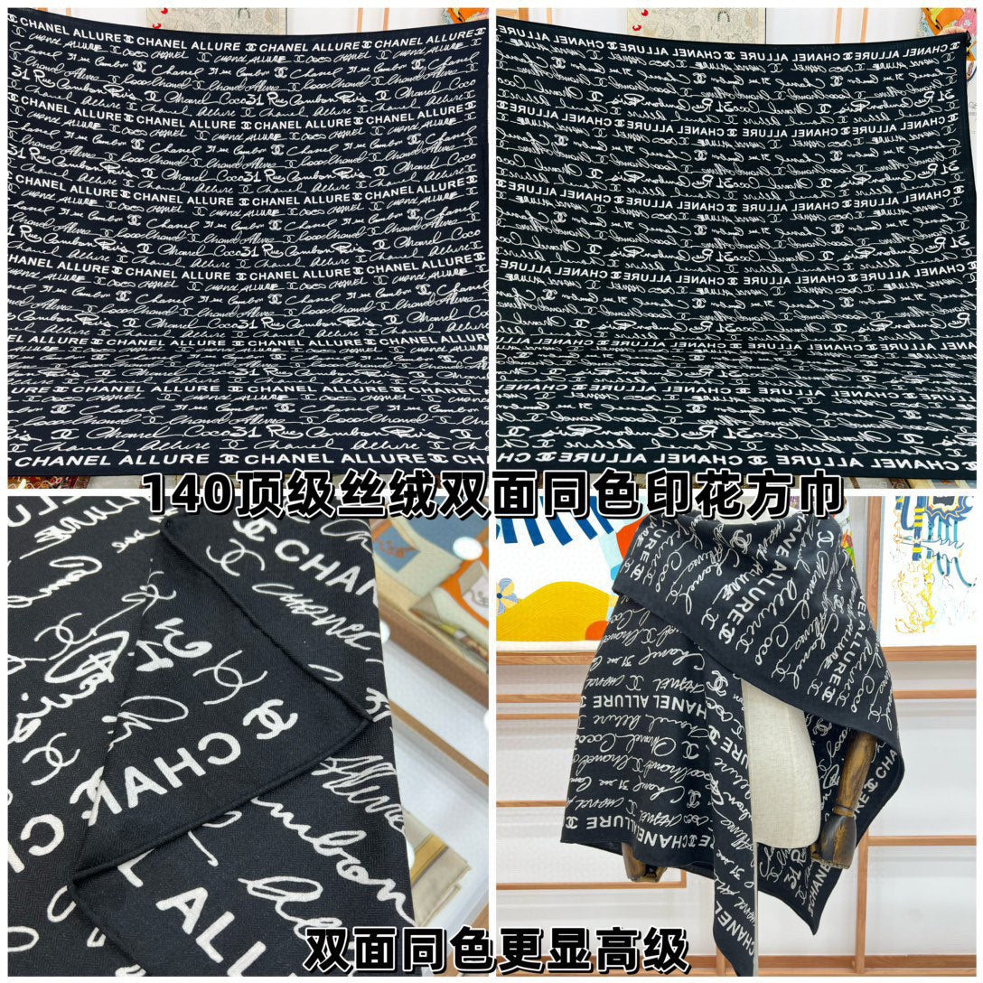 CC Square Scarf 140 CM In Black With White Text Cashmere And Silk 286378
