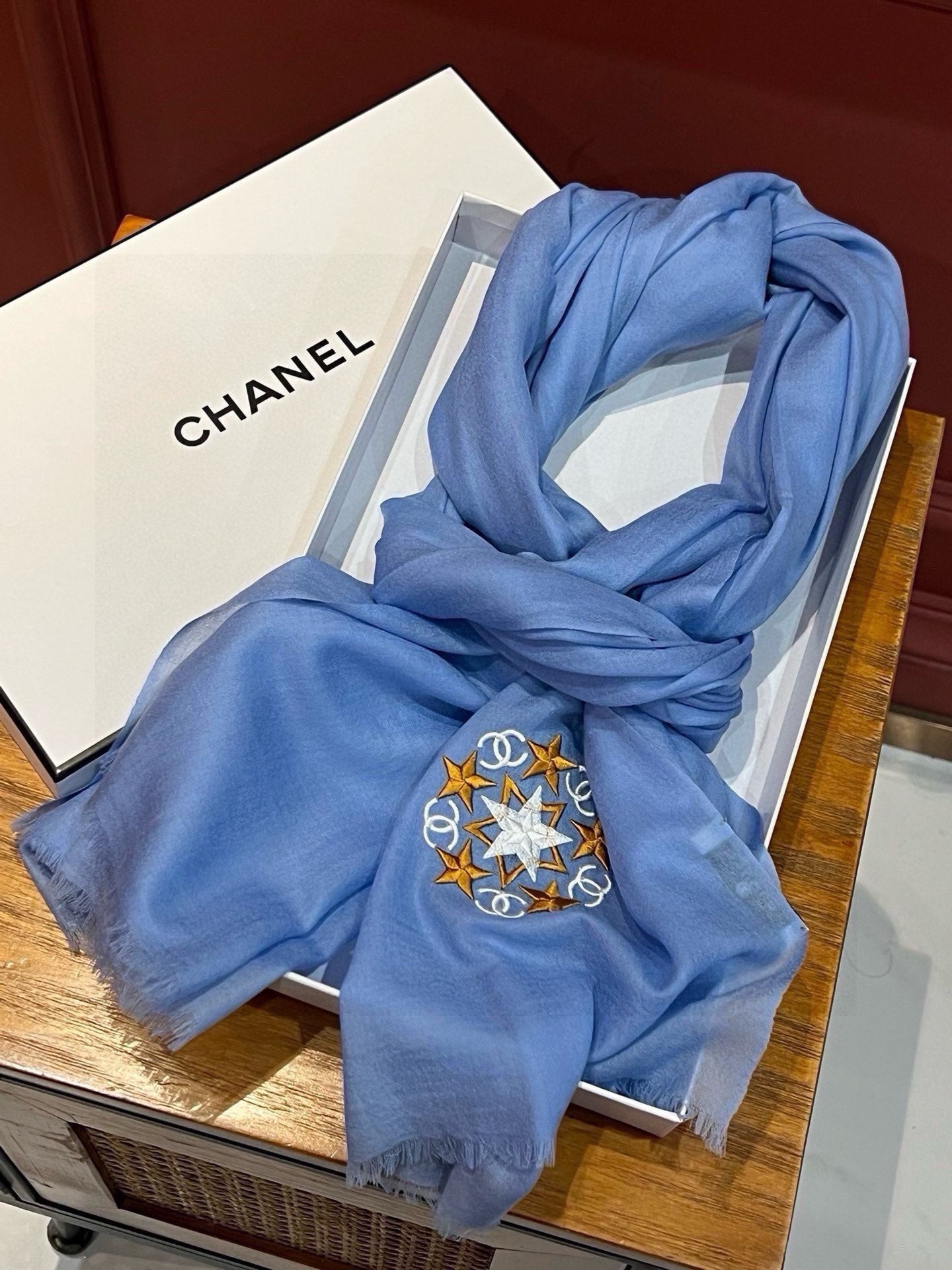 CC Scarf 200 CM In Blue Linen Fabric 407087