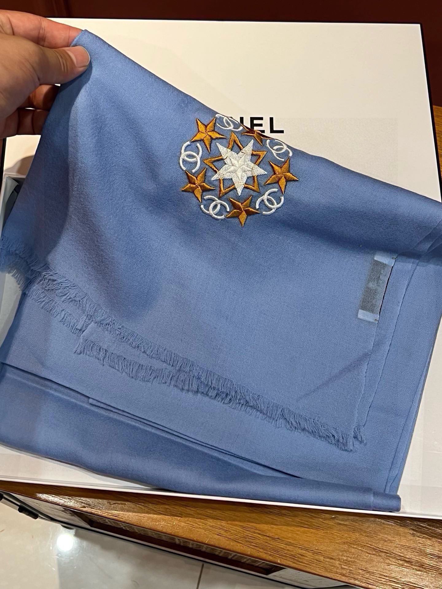 CC Scarf 200 CM In Blue Linen Fabric 407087
