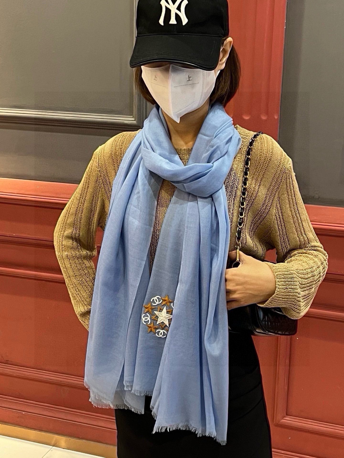 CC Scarf 200 CM In Blue Linen Fabric 407087