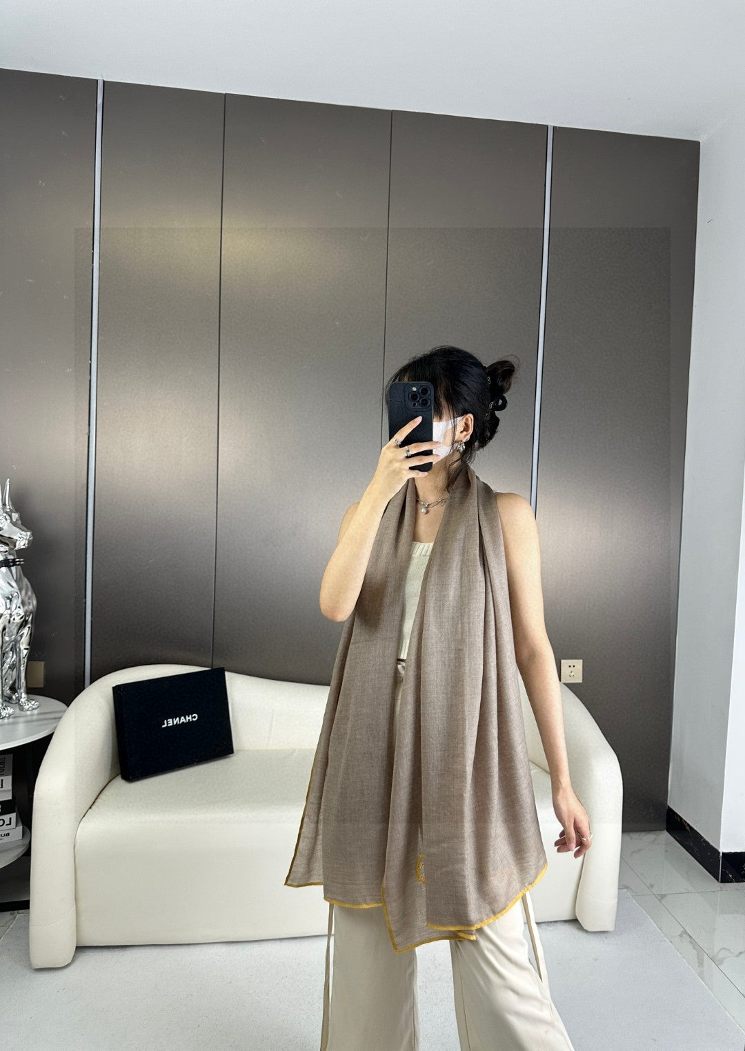 CC Scarf 200 CM In Grey Brown Cashmere Silk 274162