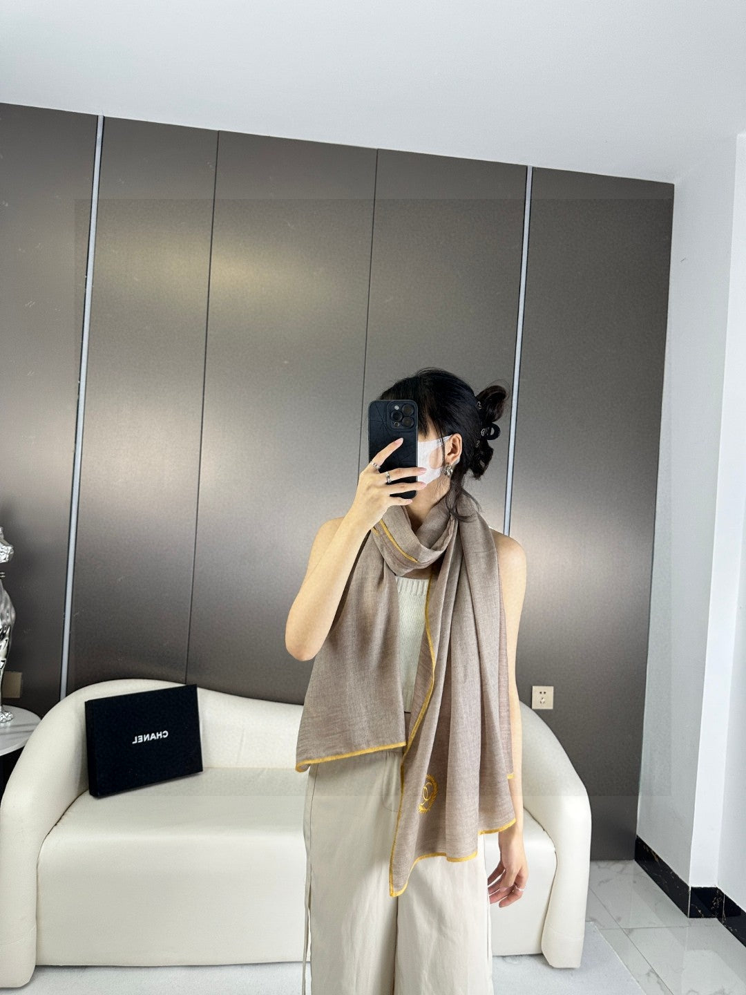 CC Scarf 200 CM In Grey Brown Cashmere Silk 274162