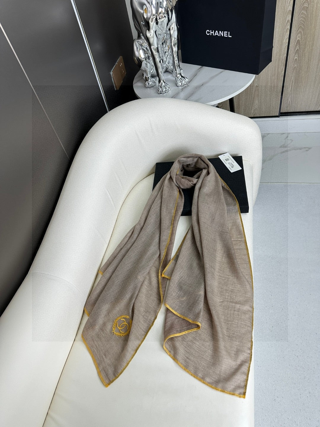 CC Scarf 200 CM In Grey Brown Cashmere Silk 274162