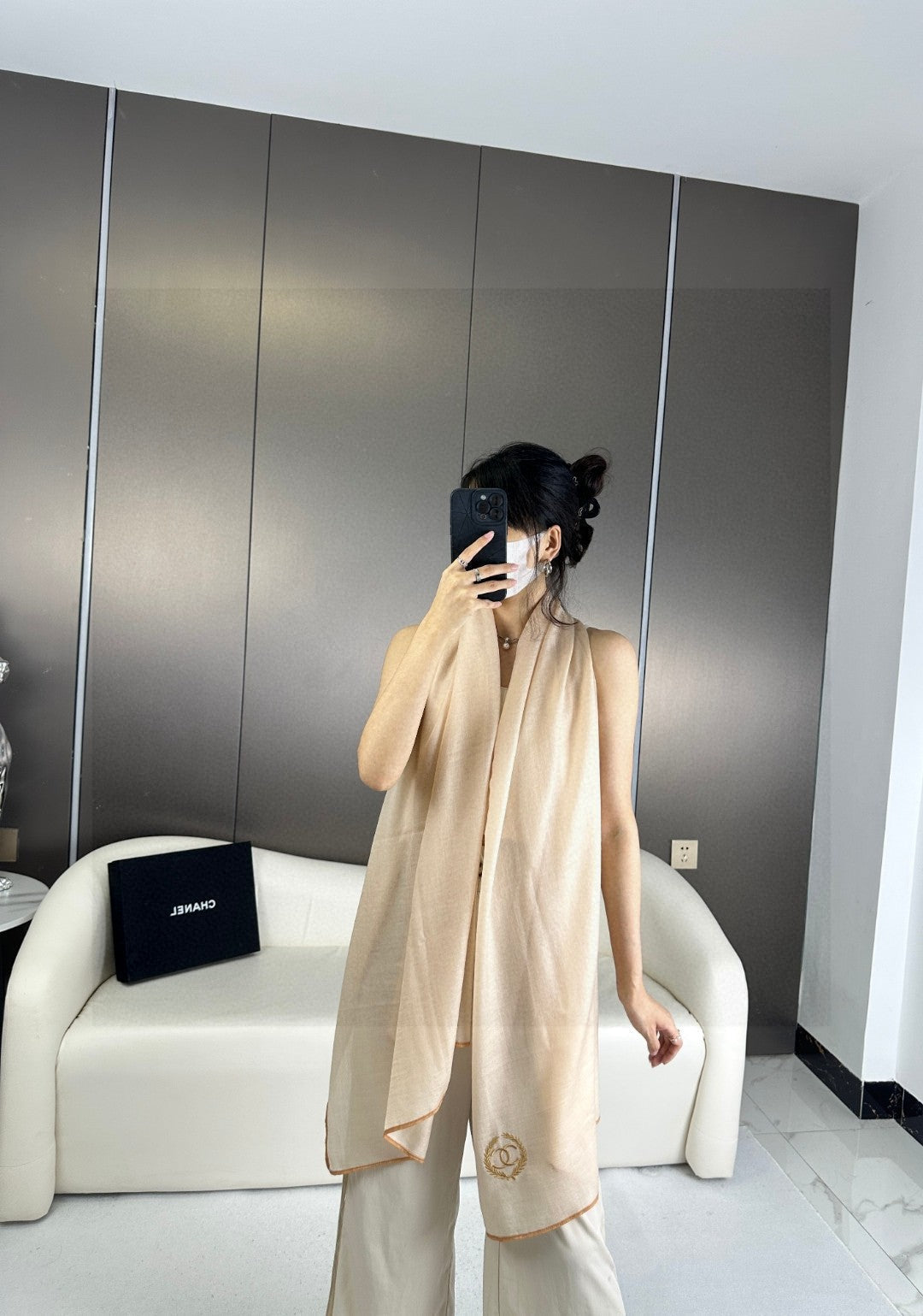 CC Scarf 200 CM In Beige Cashmere Silk 274163
