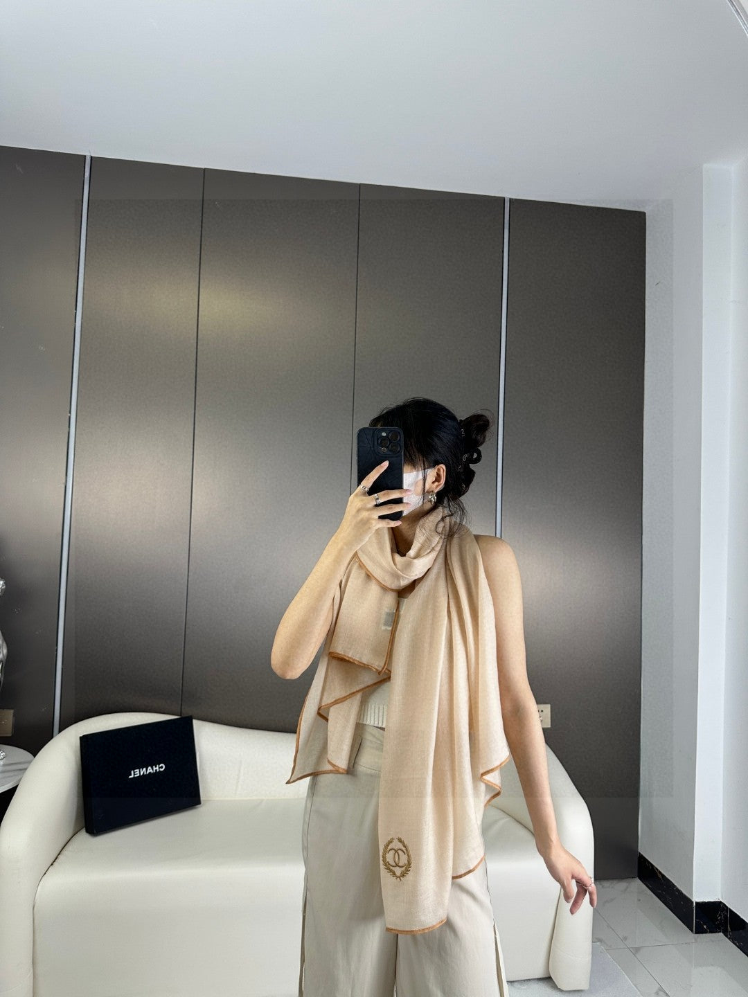 CC Scarf 200 CM In Beige Cashmere Silk 274163