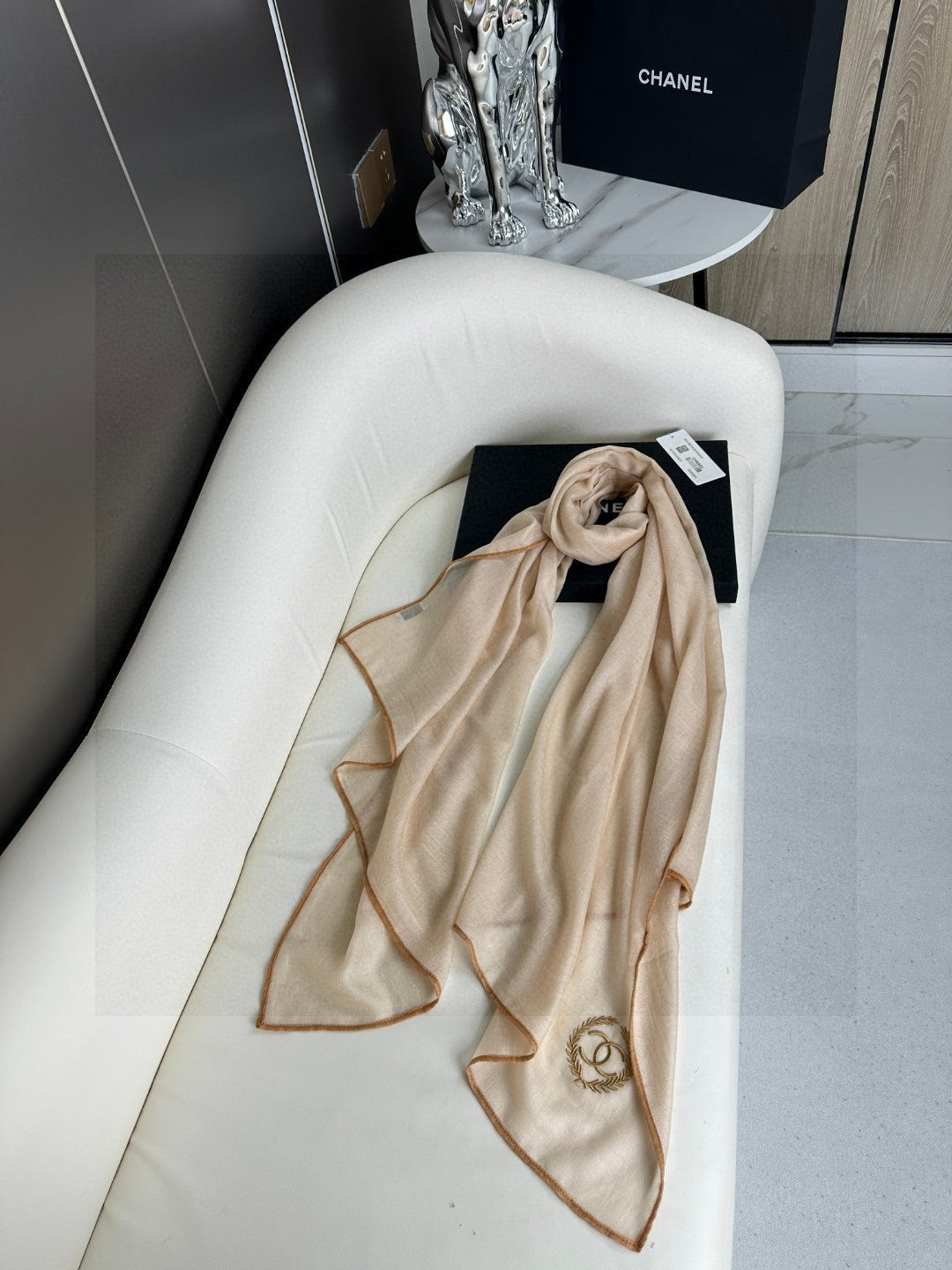 CC Scarf 200 CM In Beige Cashmere Silk 274163
