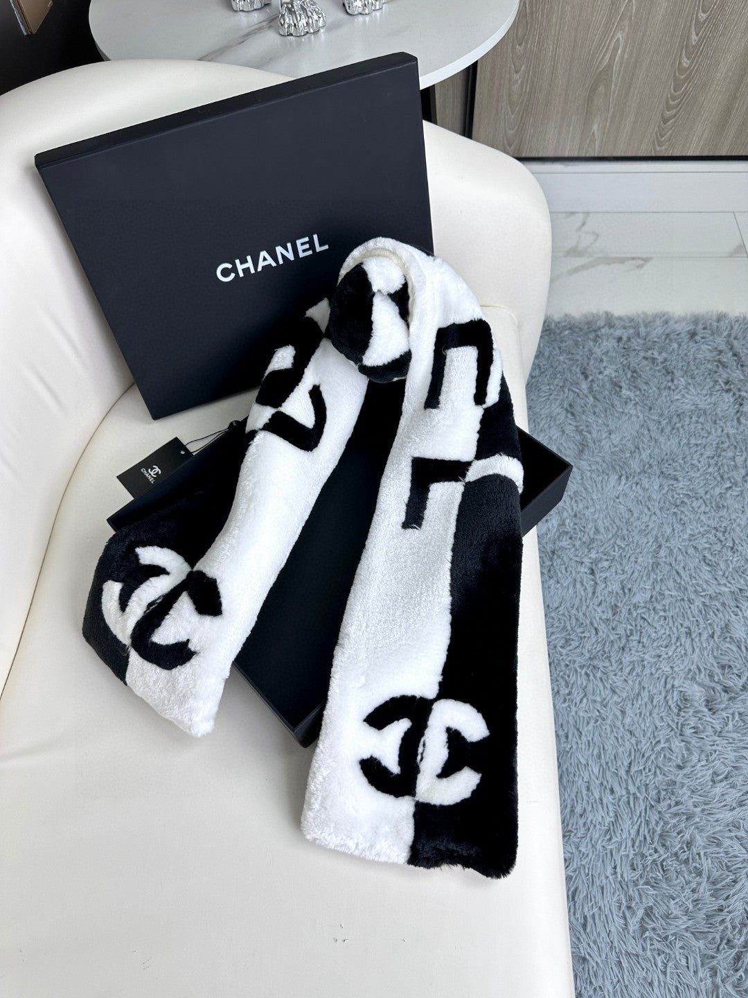 CC Scarf 120 CM In Black Mix White Fleece Wool 396432