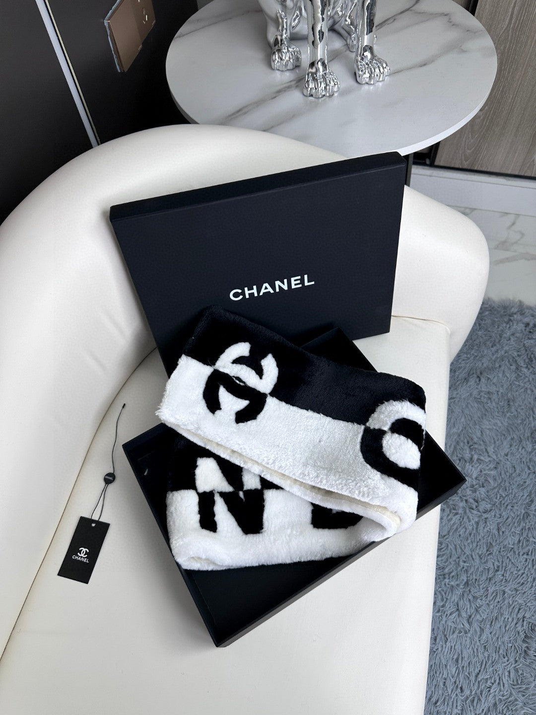 CC Scarf 120 CM In Black Mix White Fleece Wool 396432