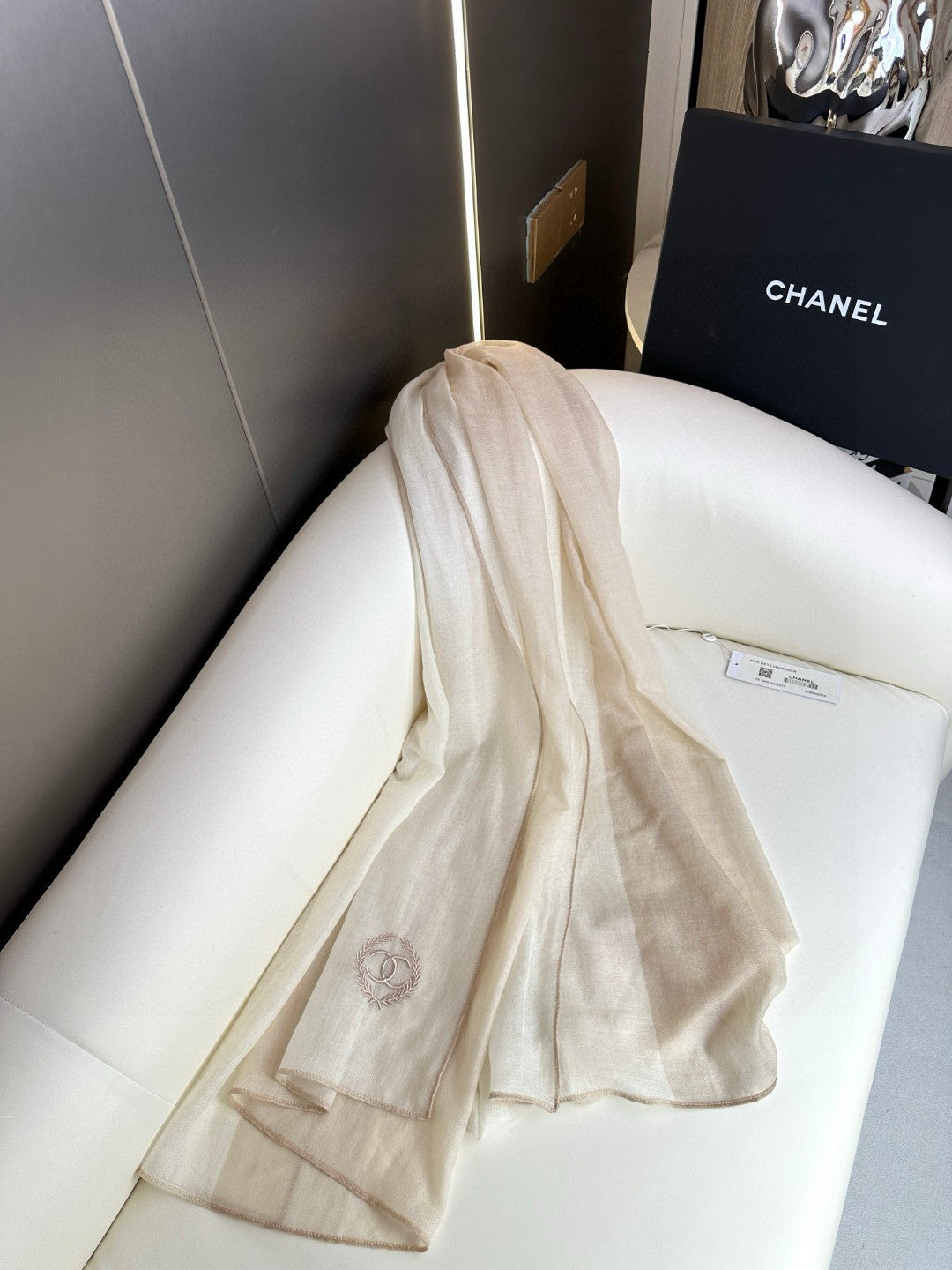 CC Scarf 200 CM In Light Beige Mix Dark Beige Cashmere Silk 396446
