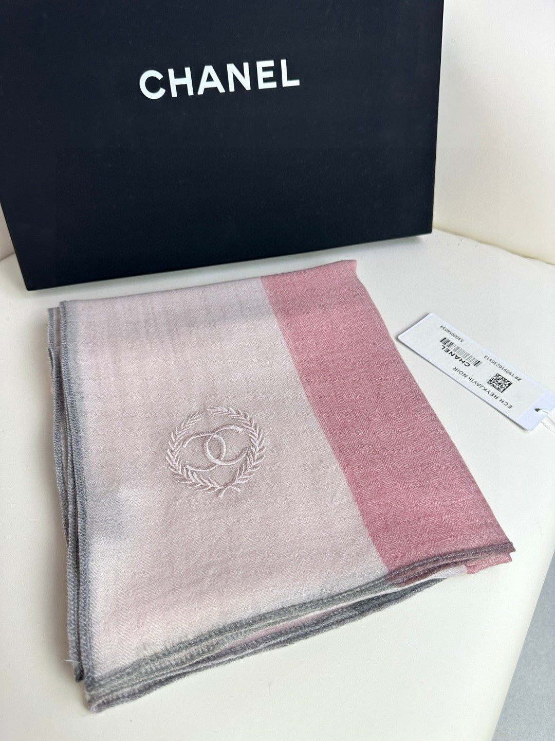 CC Scarf 200 CM In Light Pink Mix Light Grey Beige Cashmere Silk  396448