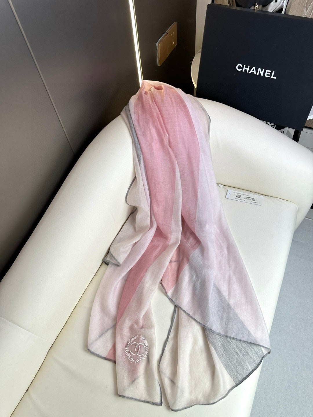 CC Scarf 200 CM In Light Pink Mix Light Grey Beige Cashmere Silk  396448