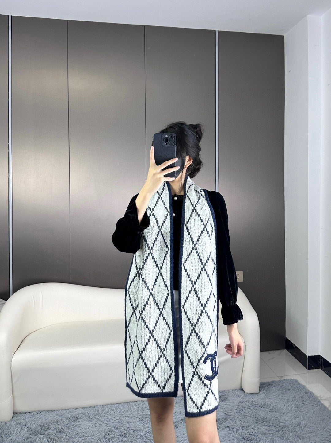 CC Scarf 180 CM In Grey Mix Dark Blue Cashmere 407234
