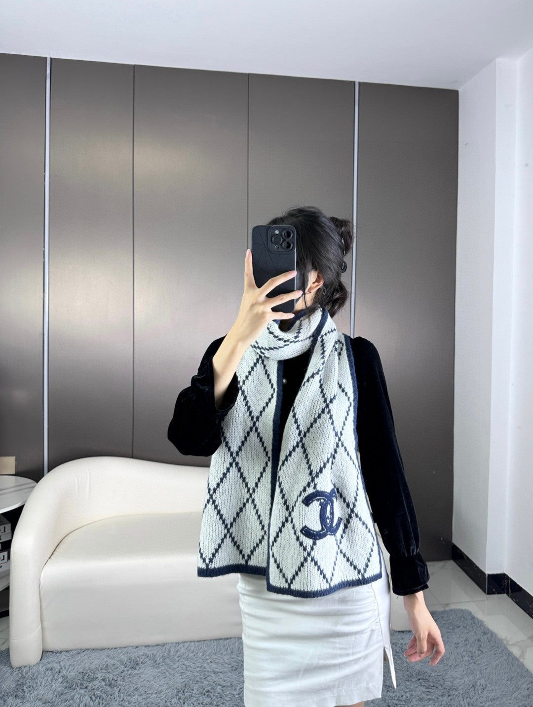 CC Scarf 180 CM In Grey Mix Dark Blue Cashmere 407234
