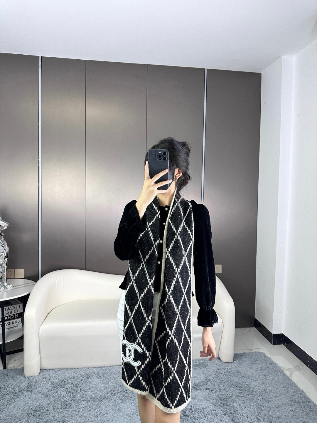 CC Scarf 180 CM In Black Mix Grey Cashmere 407235