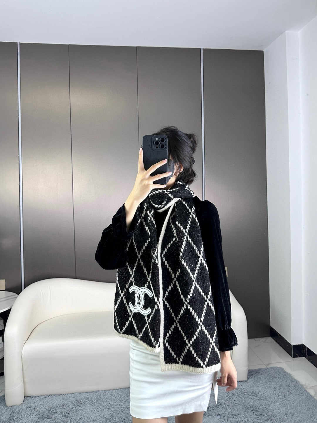 CC Scarf 180 CM In Black Mix Grey Cashmere 407235