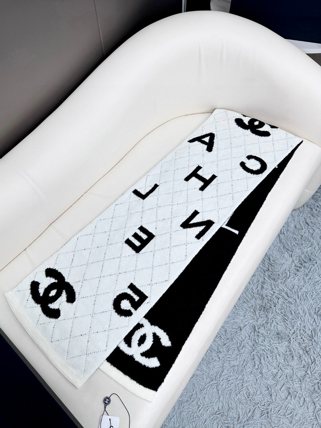 CC Scarf 180 CM In Black Mix White Cashmere And Wool Mix Silk 407255