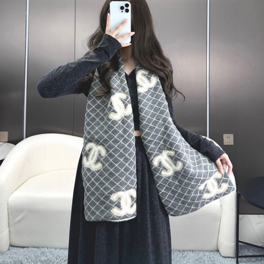 CC Scarf 185 CM In Grey Brown Mix White Cashmere Wool 410148