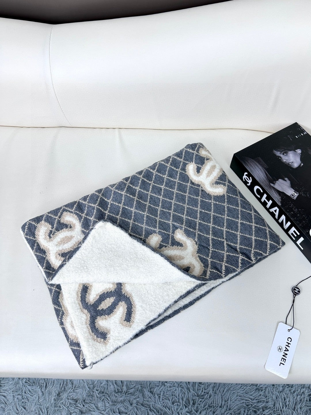 CC Scarf 185 CM In Grey Brown Mix White Cashmere Wool 410148