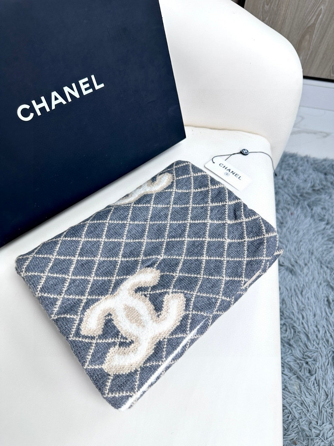 CC Scarf 185 CM In Grey Brown Mix White Cashmere Wool 410148