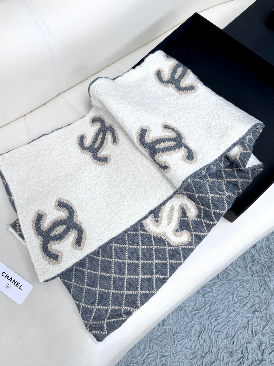 CC Scarf 185 CM In Grey Brown Mix White Cashmere Wool 410148