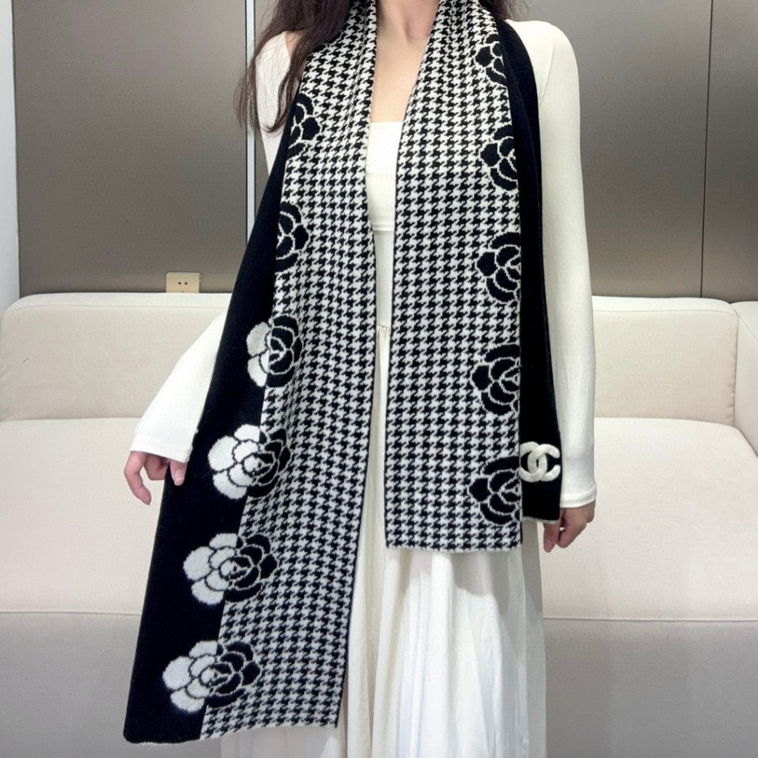 CC Scarf 180 CM In Black Mix White Cashmere Wool  411563
