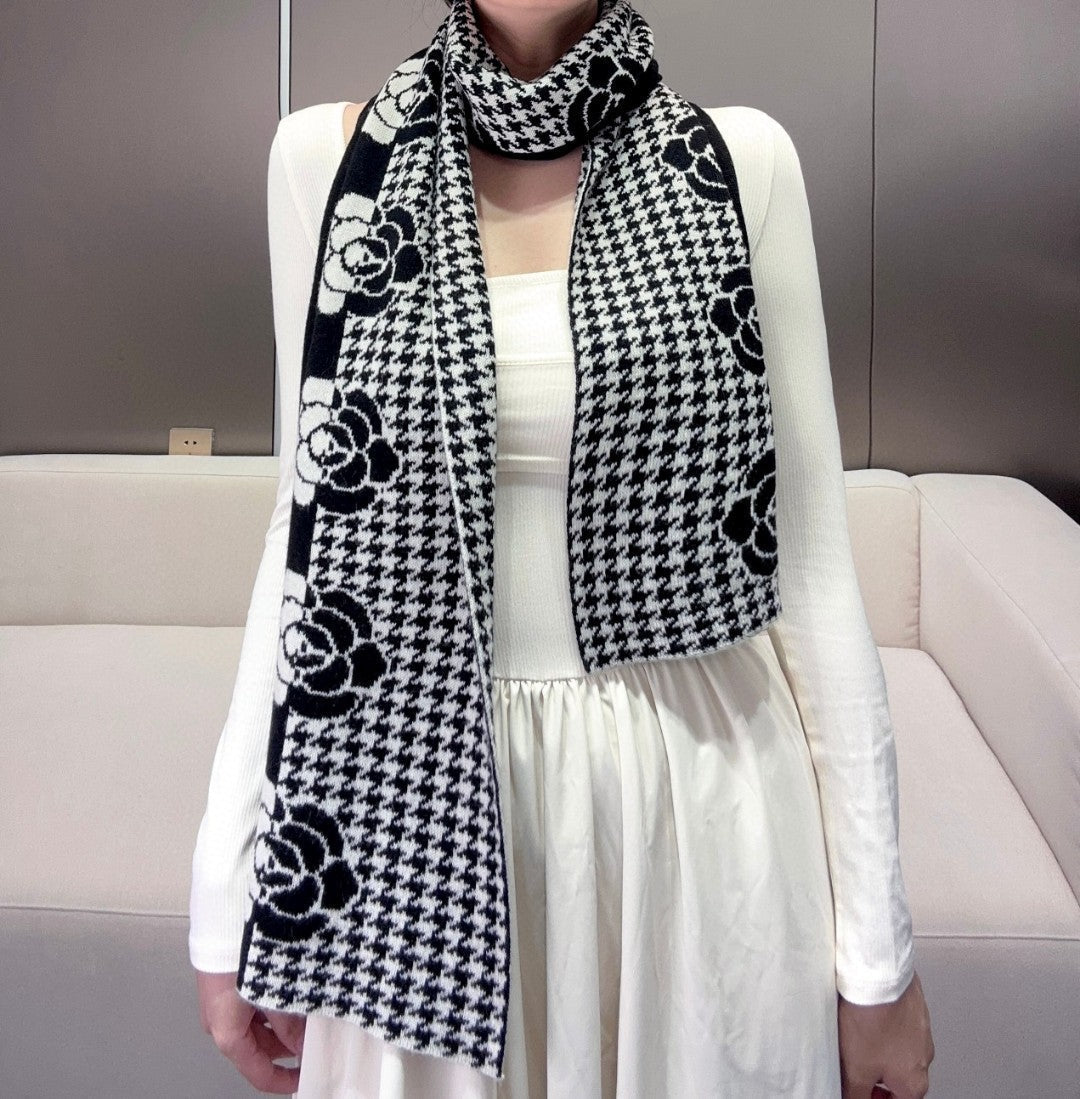 CC Scarf 180 CM In Black Mix White Cashmere Wool  411563