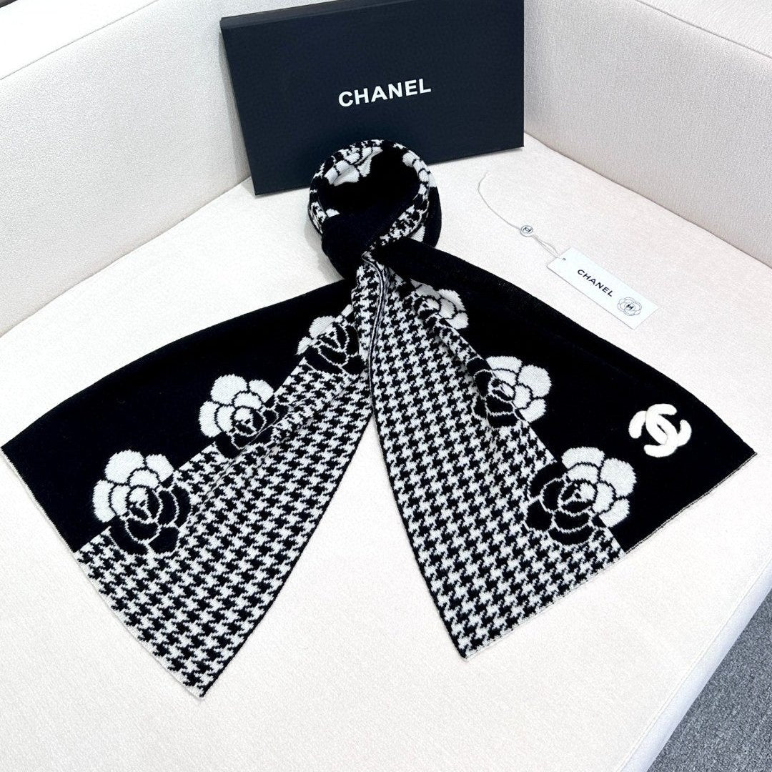 CC Scarf 180 CM In Black Mix White Cashmere Wool  411563