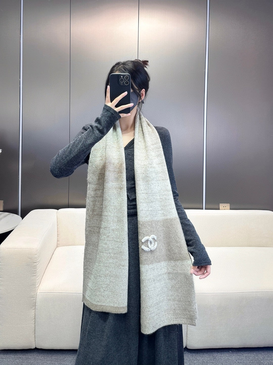 CC Scarf 180 CM In Light Grey Mix Brown Cashmere 415137