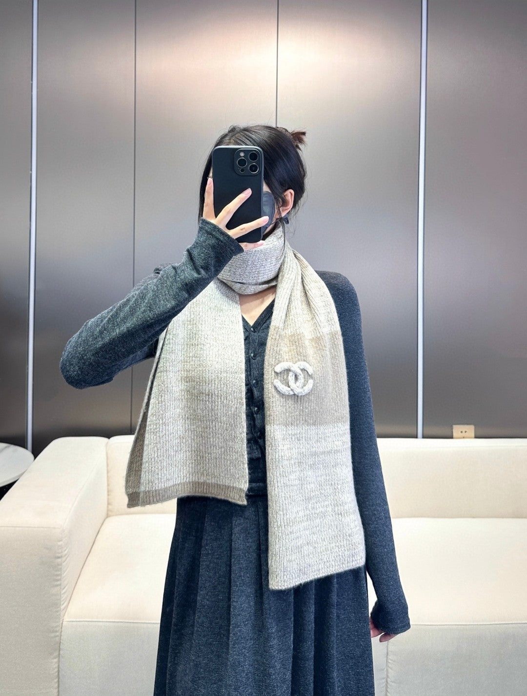 CC Scarf 180 CM In Light Grey Mix Brown Cashmere 415137
