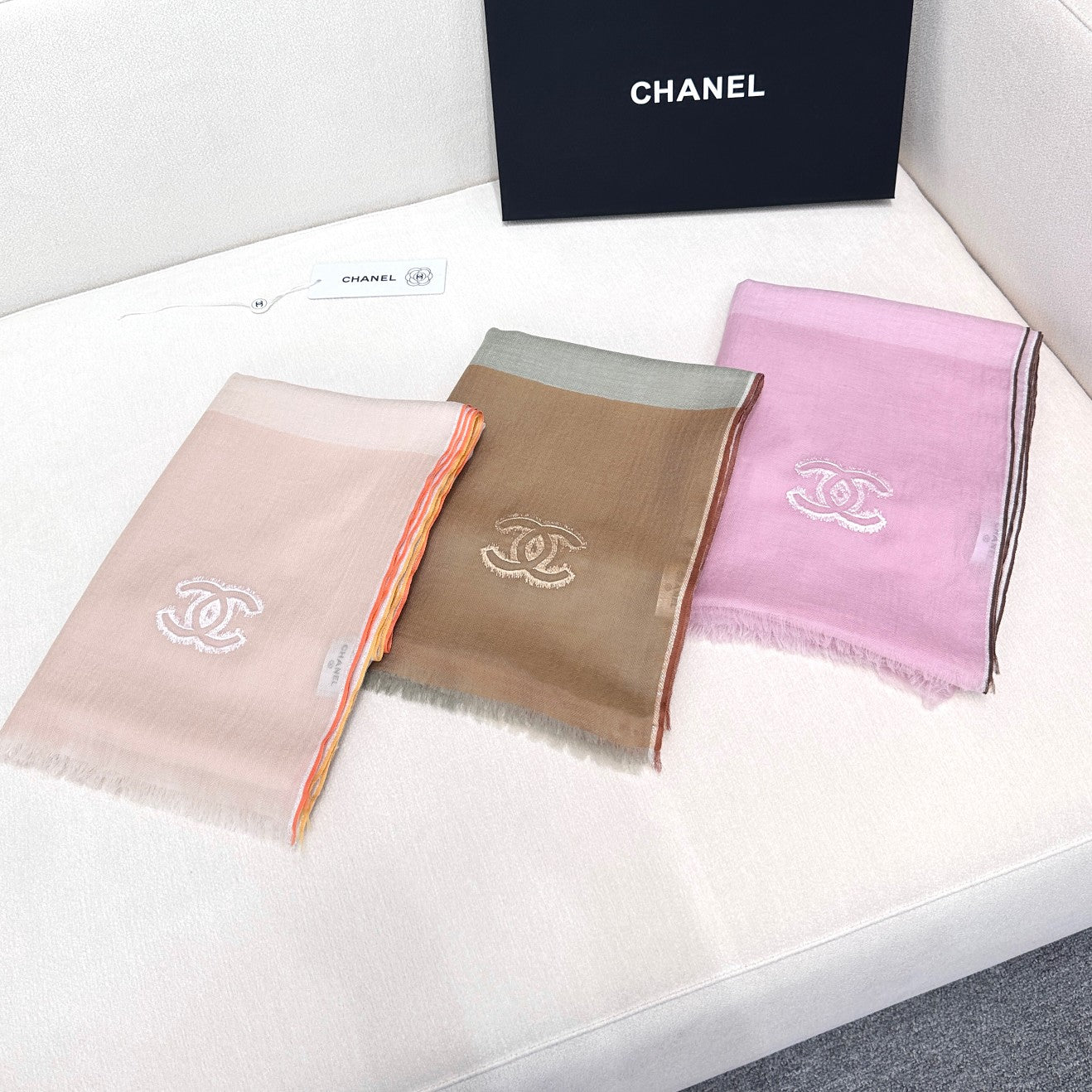 CC Scarf 200 CM In Light Grey Mix Light Brown Beige Linen Fabric 418195