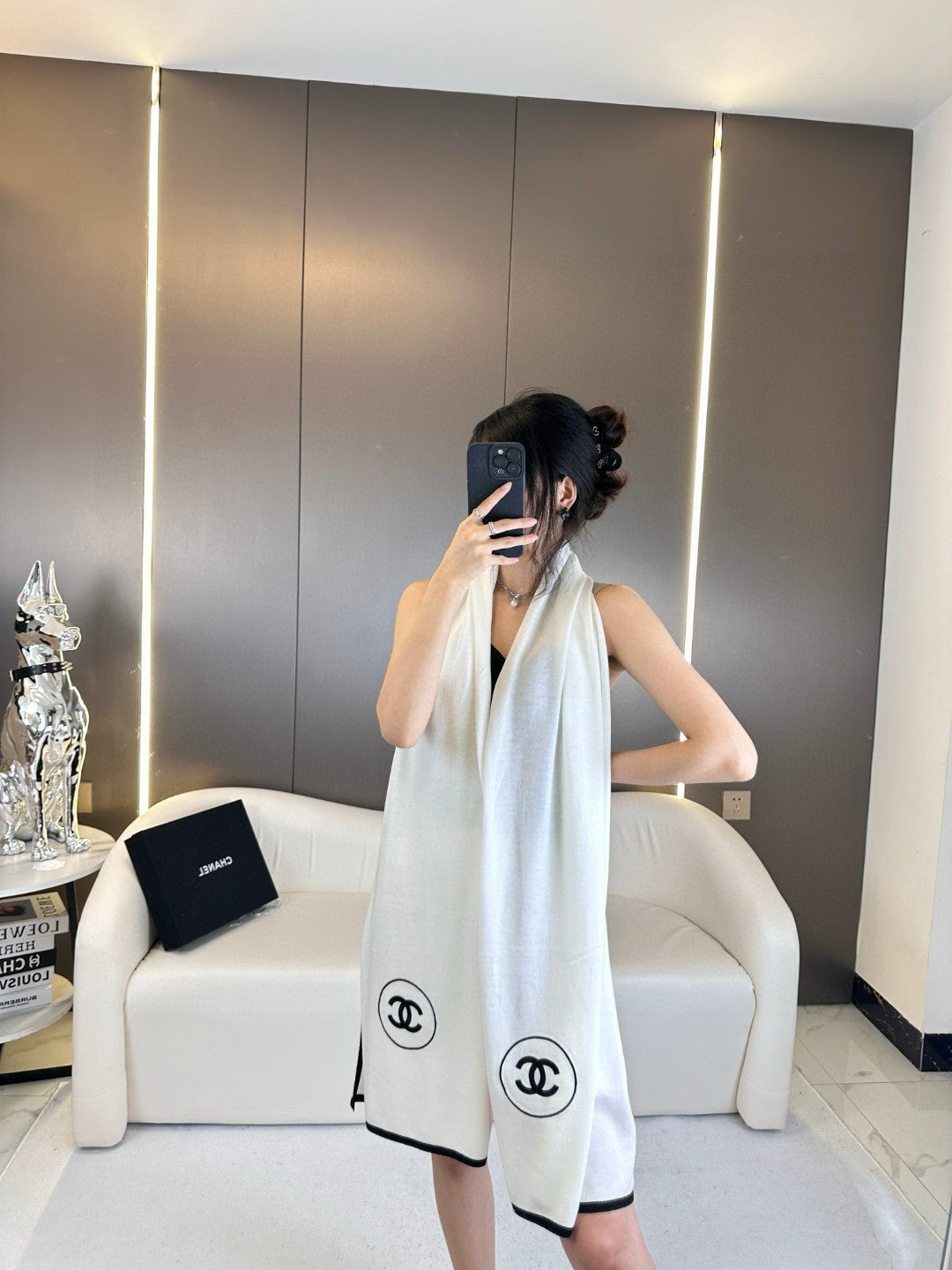 CC Scarf 200 CM In White Cashmere And Silk 419964