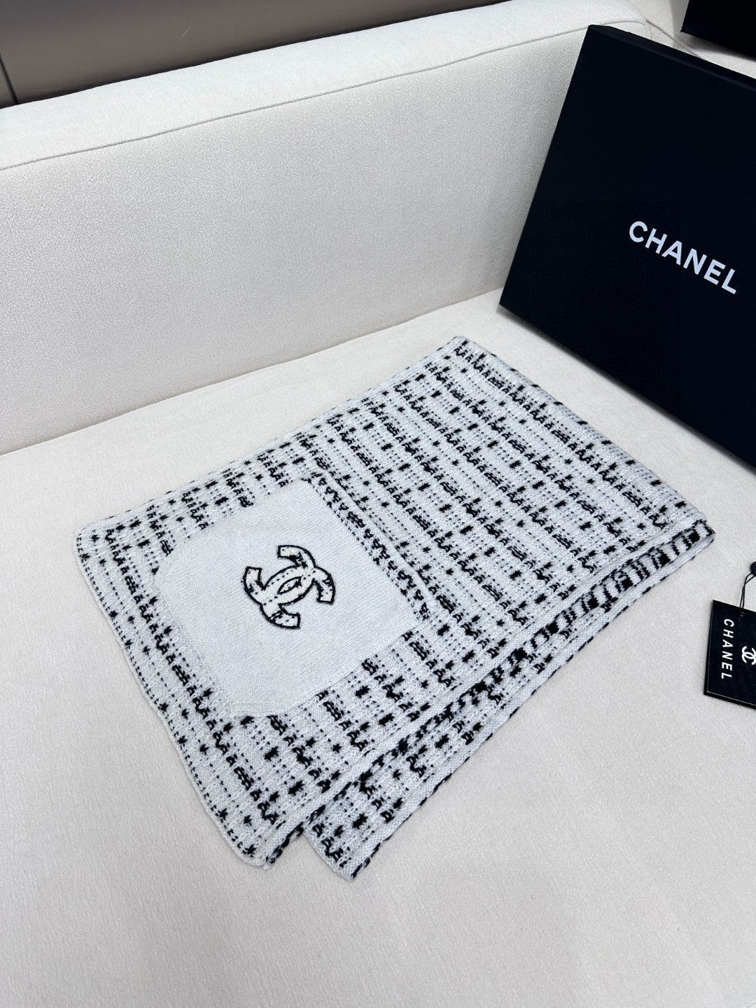 CC Scarf 180 CM In White Black Cashmere 421360