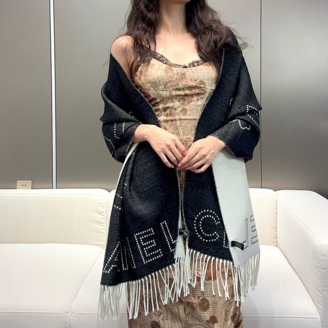CC Scarf 200 CM In Black Mix White Cashmere  422706