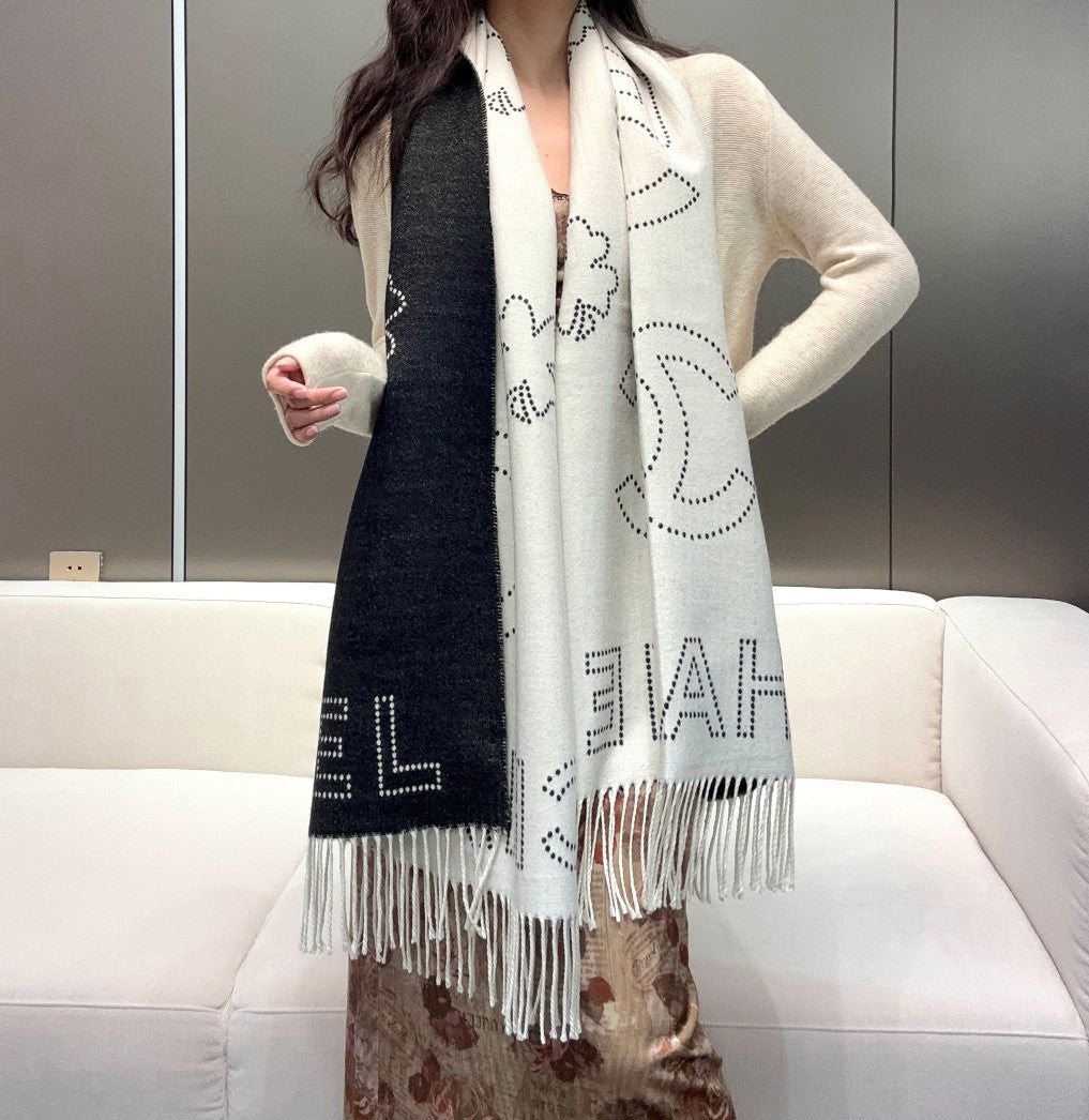 CC Scarf 200 CM In Black Mix White Cashmere  422706