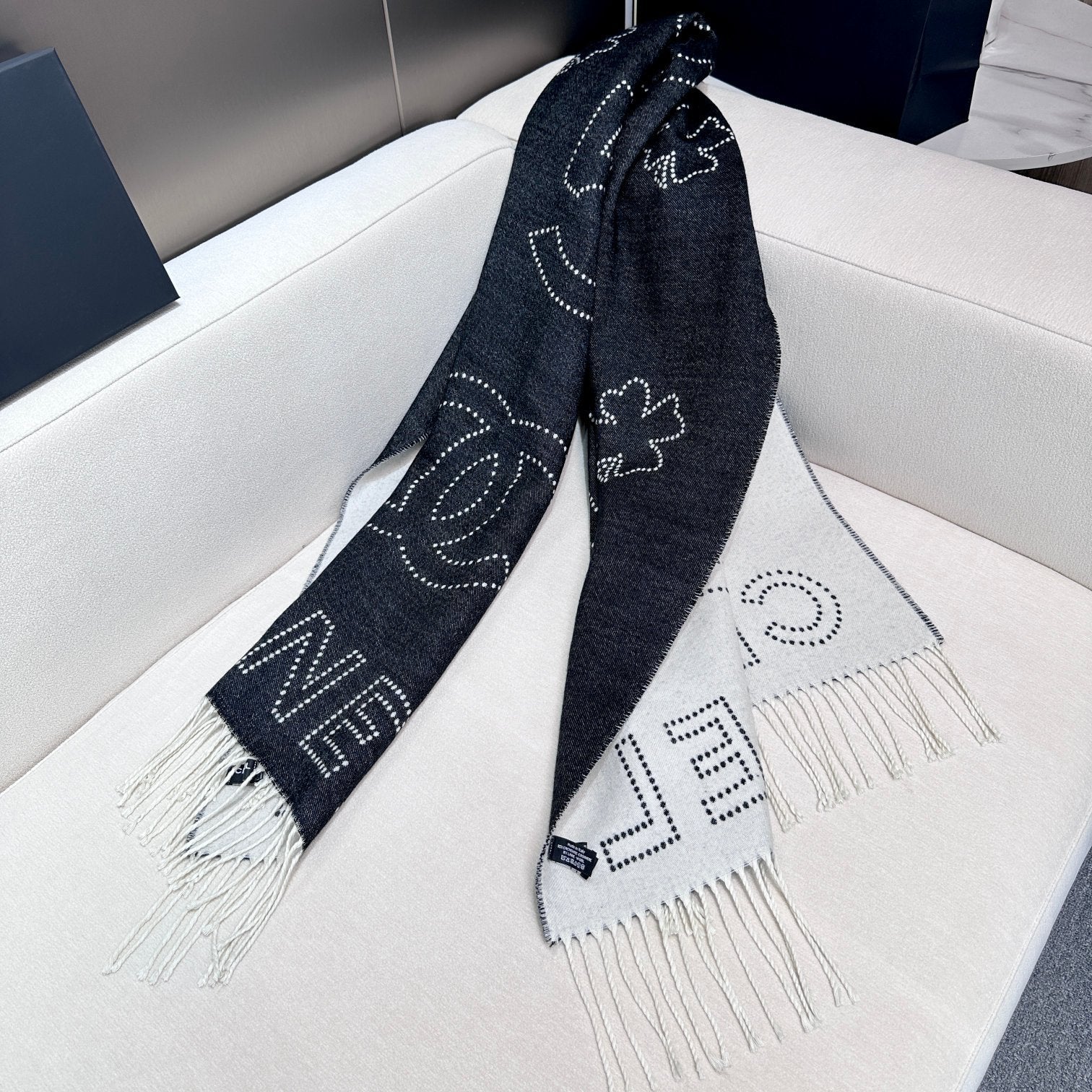 CC Scarf 200 CM In Black Mix White Cashmere  422706