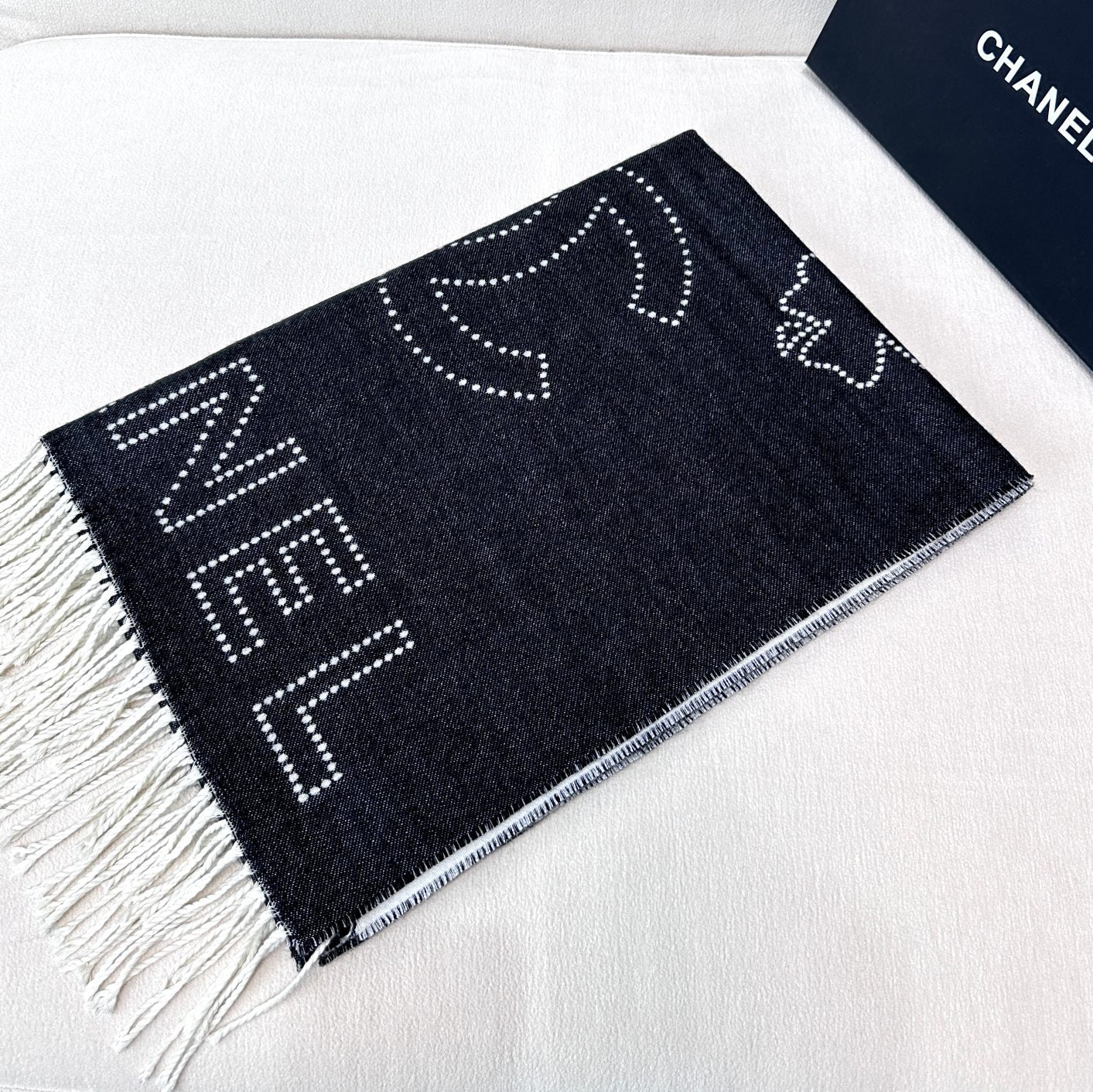 CC Scarf 200 CM In Black Mix White Cashmere  422706