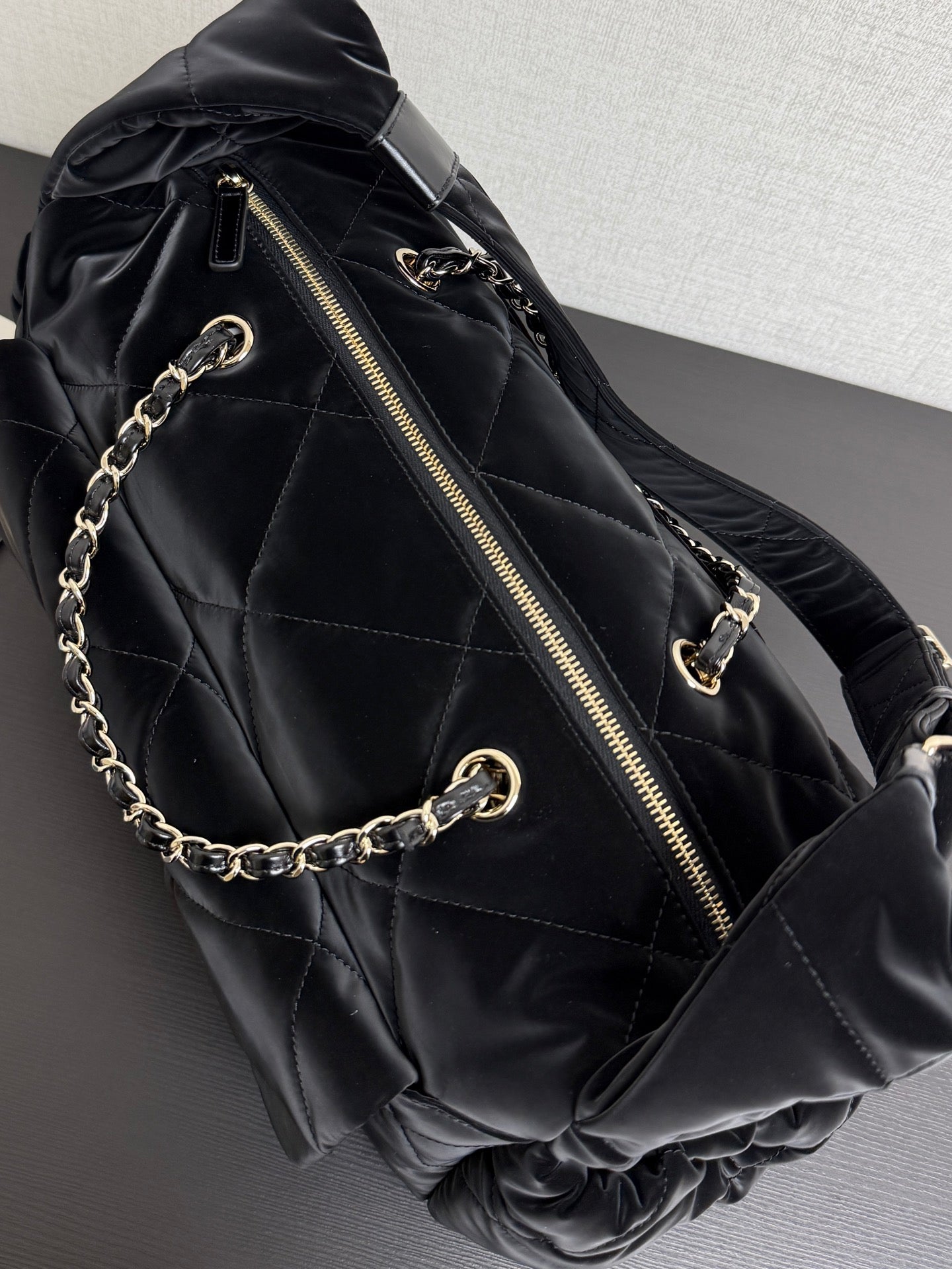 Chanel 26 Bowling Maxi Bag 32 Black Velvet Effect Nylon