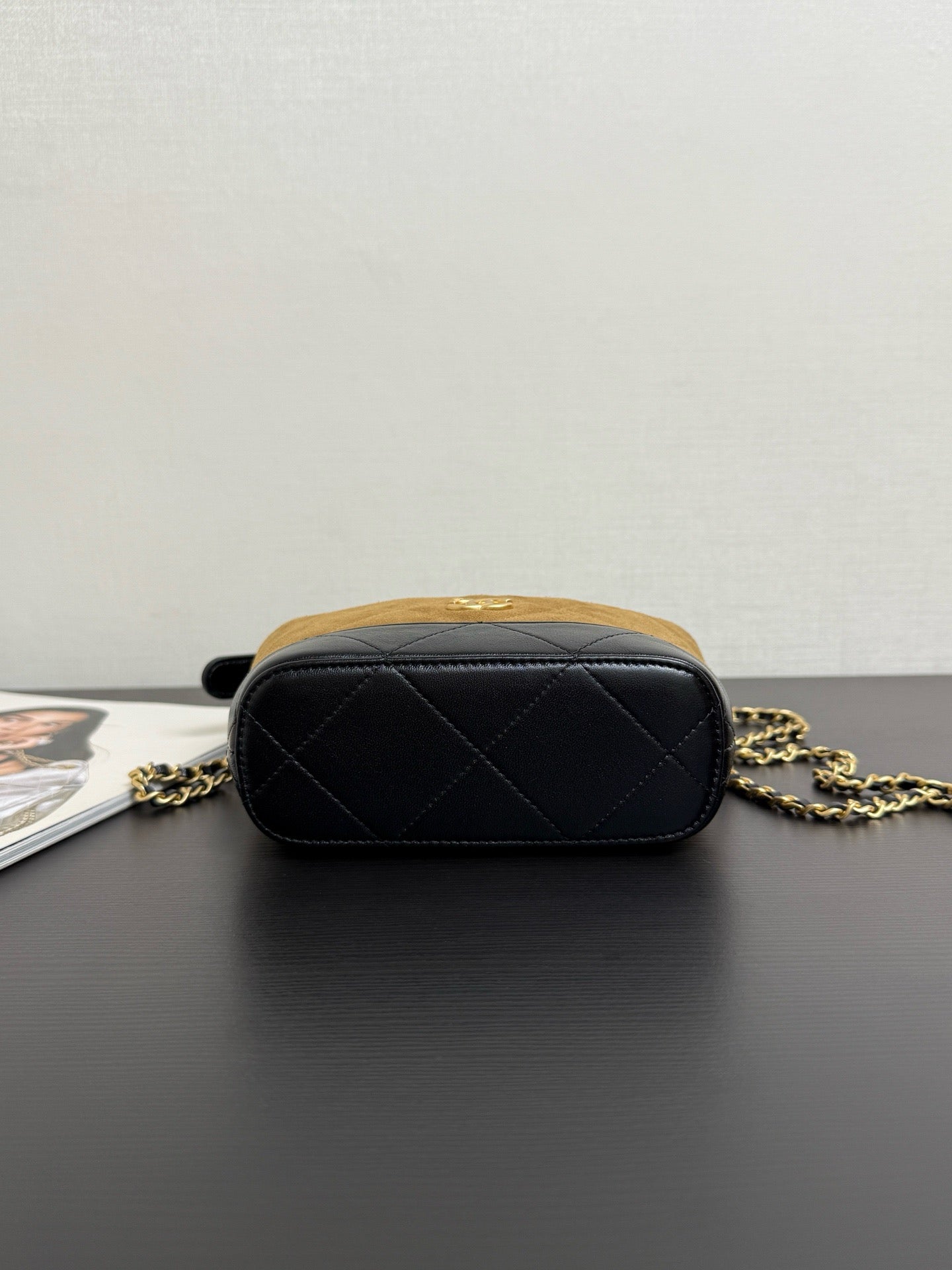 Chanel 2026 Clutch With Chain 17.5cm Tan Black Suede Leather