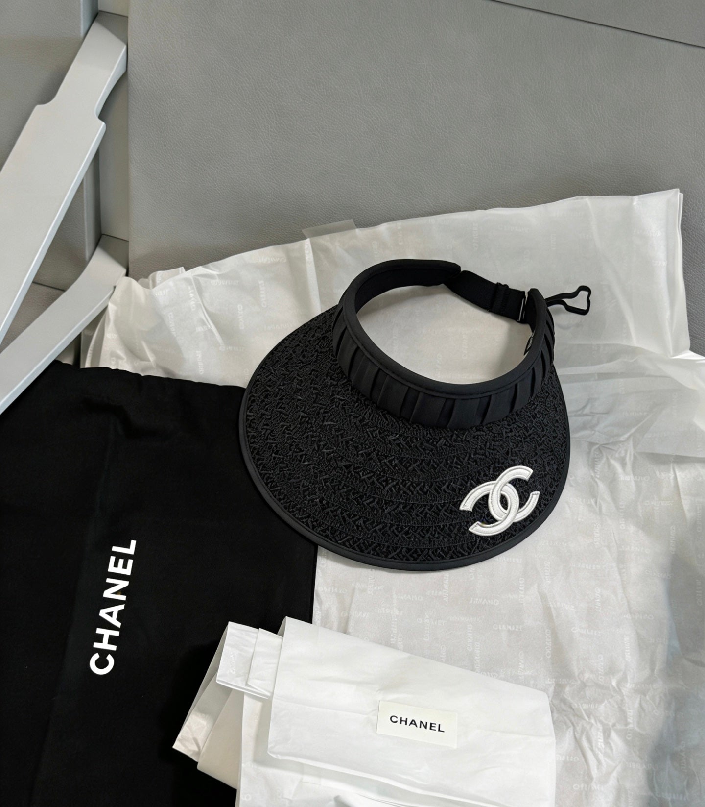 Chanel Straw Fabric Visor Cap 212940