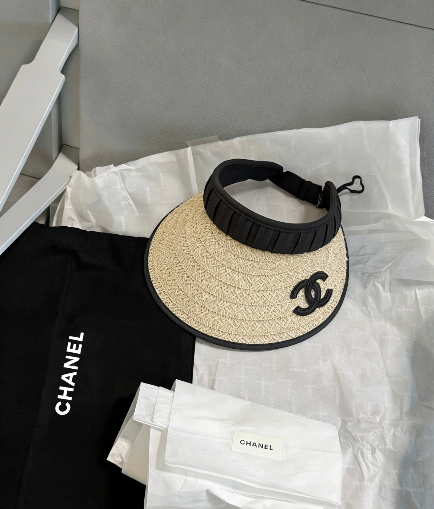 Chanel Straw Fabric Visor Cap 212940