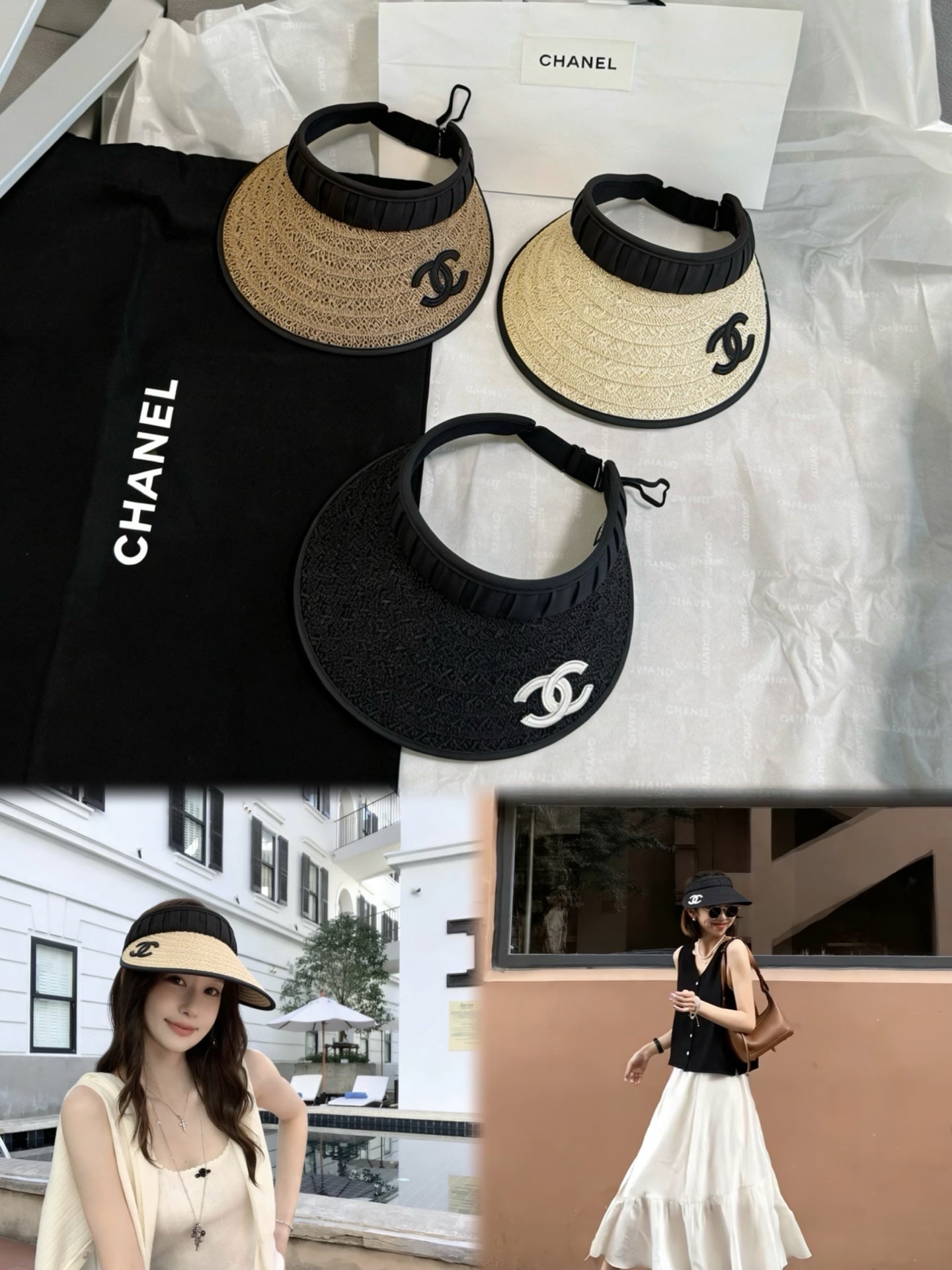 Chanel Straw Fabric Visor Cap 212940