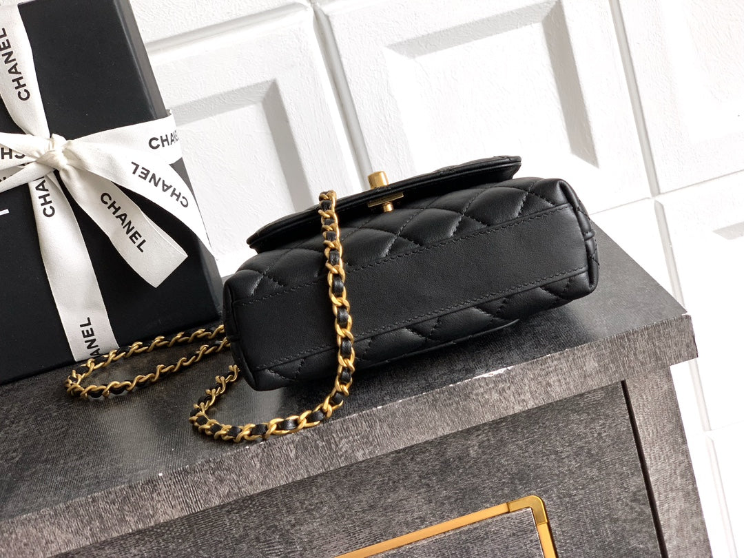 Chanel 2026 Quilted Coco Handle Flap Bag 14cm Black Calfskin