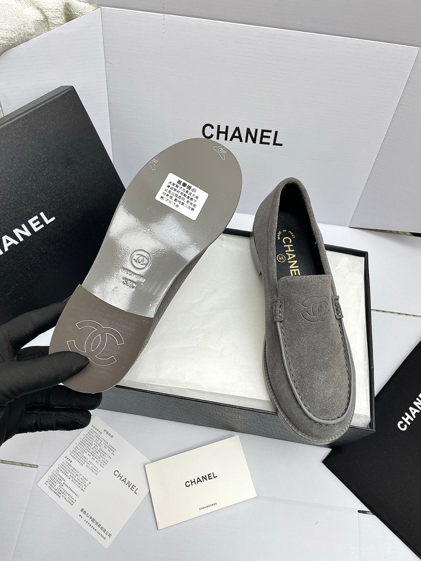 CC 26s Double C Loafers Gray Suede 645305